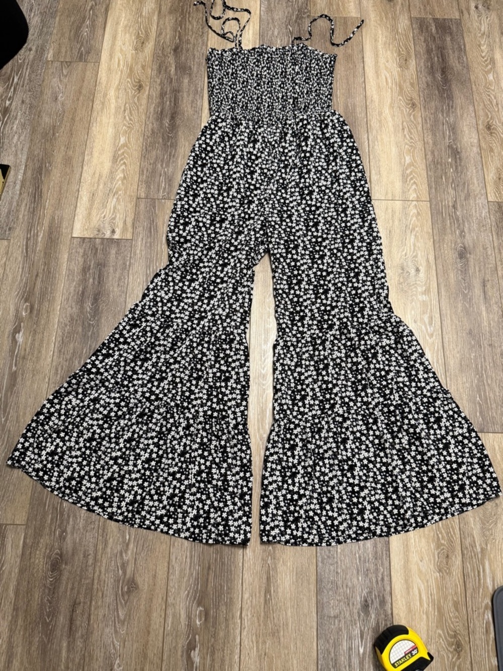 #8)  Black and White Floral Smocked Jumpsuit Super lightweight and Cute